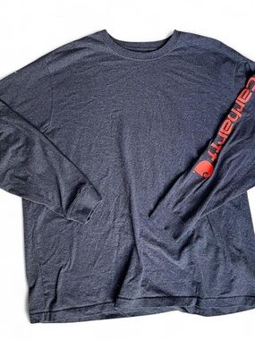 Carhartt Men’s Long-Sleeve Crewneck Shirt - Grey with Orange Sleeve Logo